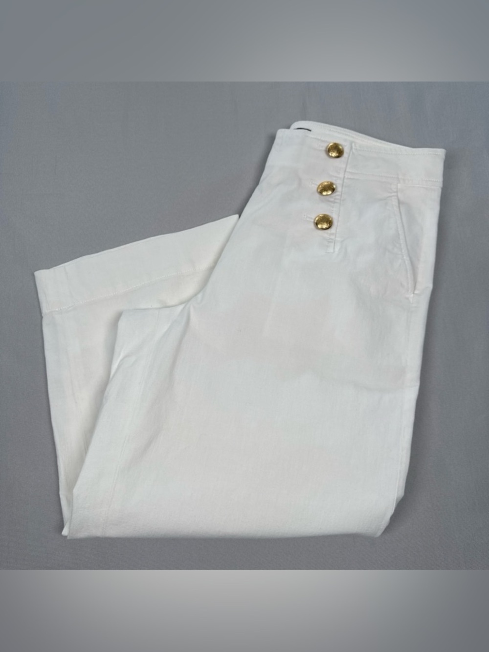 Talbots Sailor Gold Buttons Wide Leg Pants Women 6 Ivory Nautical Cotton Blend - Picture 7 of 7